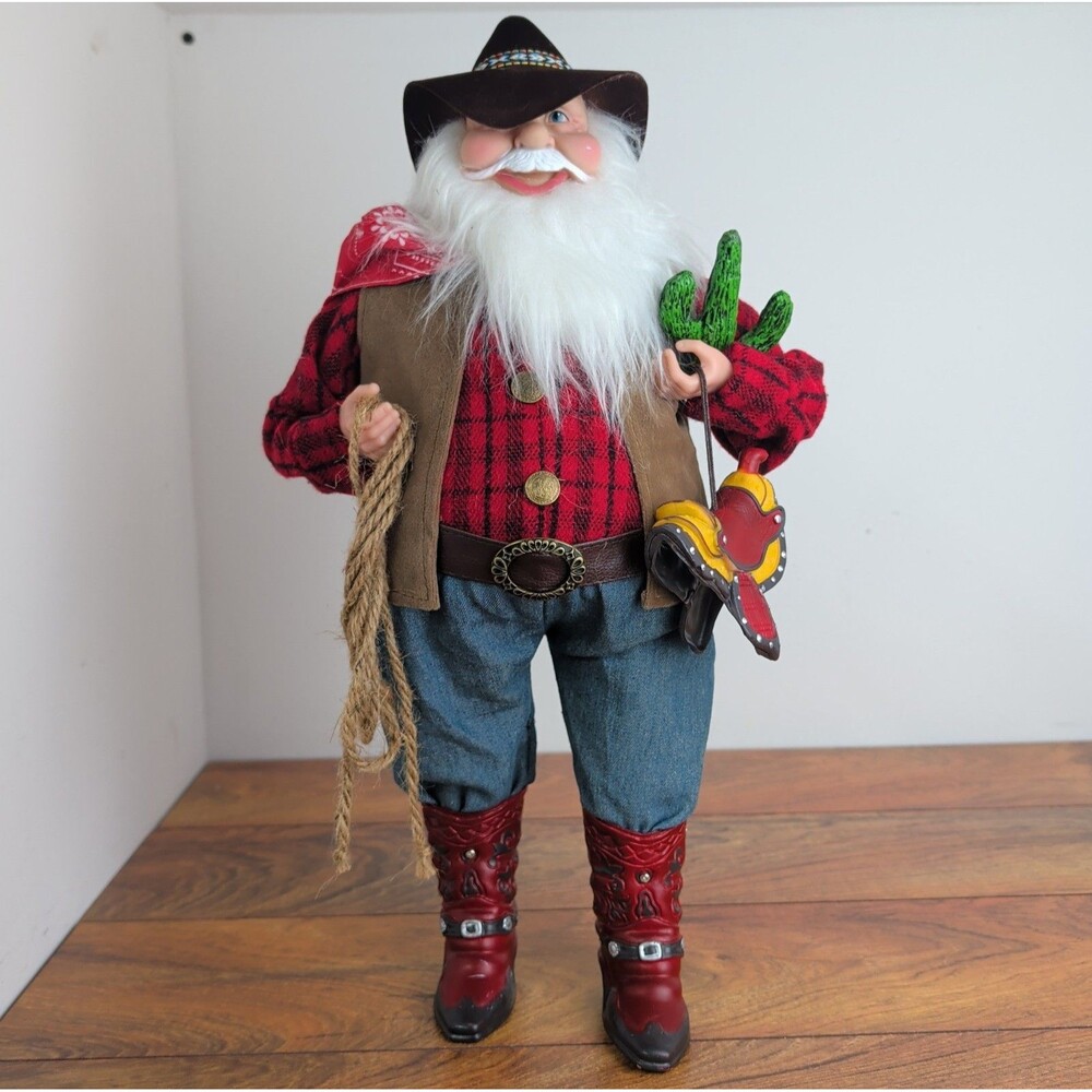 Rodeo Cowboy 18” Santa Claus Western Country Tabletop Christmas Decor Holiday